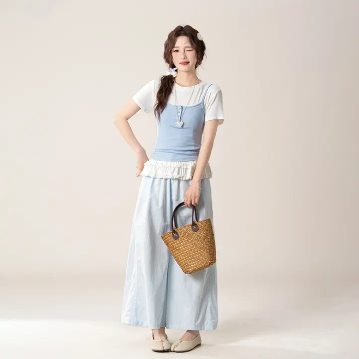 フリル付き半袖Tシャツ【レディース・タンクトップ・夏用・スリムフィット】（セットアップ対応）