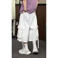カーゴパンツ ユニセックス 七分丈 マルチポケット ワイド ルーズ アメリカン風 ストリート 夏