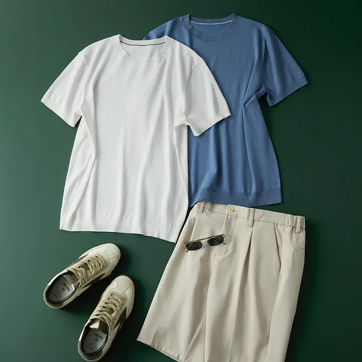 半袖 ニットTシャツ メンズ シルク 16ゲージ 接触冷感 ひんやり 上品 夏 「Camat Killy」