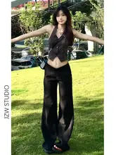 美しいシルエットの黒のローライズフレアパンツ【女性用・カジュアル・秋季用・フィットデザイン】
