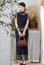 茉茉 レディース 短袖レース旗袍【復古スタイル・長款・透け感あり】