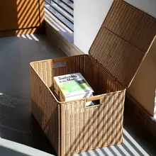 Kens 大きな収納ボックス【プラスチック製・蓋付き・衣類・おもちゃ整理用・ラタン風デザイン】