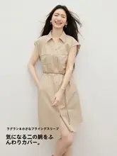 フレンチスタイルのサマーリネンワンピース【工房風・リボン付き・フレンチスリーブ・翻領】（セットアップ対応）