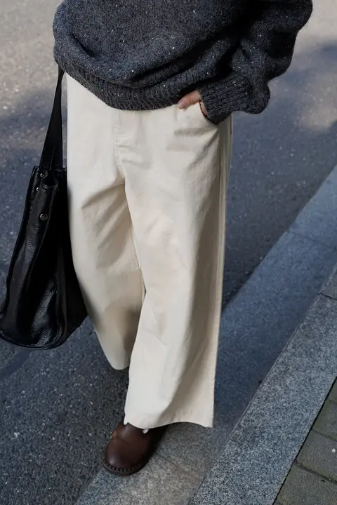 By turnns コットン製 高腰ストレートパンツ【ルーズフィット・ビンテージスタイル・カジュアル】