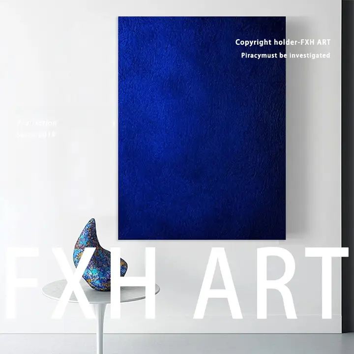 手描き油絵 クラインブルーのオリジナルテクスチャー装飾画【シンプルで高級感あるリビング・玄関用】