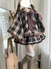 チェック柄フード付きロリータケープ【秋冬用・コーディネートしやすいデザイン】（セットアップ対応）