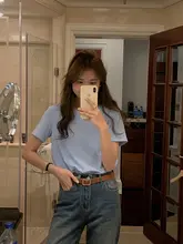ベーシックな無地のラウンドネック半袖Tシャツ【多色展開・韓国風】（セットアップ対応）
