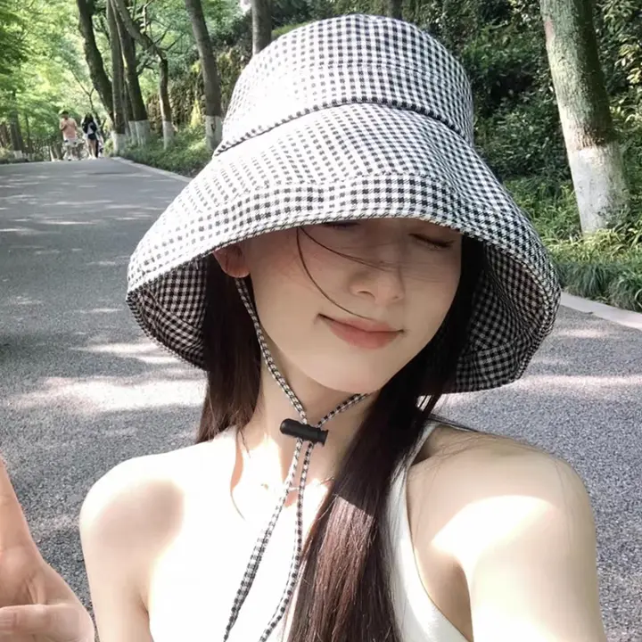 千鳥格デザインのレディース釣り帽子【夏用・日焼け防止・紫外線対策】