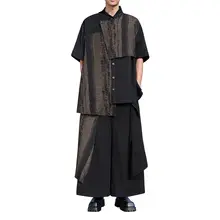不規則デザインの短袖シャツ【男士用・新中式・タイダイ・ルーズフィット】（セットアップ対応）