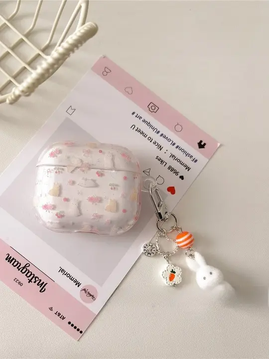 イヤホンケース AirPods / AirPods Pro 対応 ソフトケース 小花柄 うさぎ 耐衝撃 可愛い インスタ映え レディース