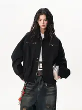 高級感ある立て襟工装ジャケット【男女兼用・秋用・ショート丈・デニム】