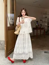 軽やかな国風ヴィンテージレース刺繍スカート【短袖・半身丈・夏用】（セットアップ対応）