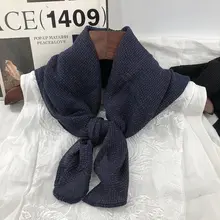 ヴィンテージスタイルの襟巻きスカーフ【薄手・ネイビー・防風・春秋用】（セットアップ対応）