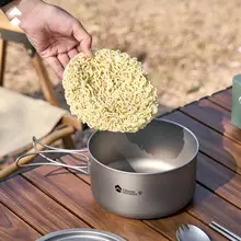 純チタン製 アウトドア用炊具セット【丸型・蓋付き・携帯便利】