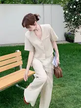 薄手のショートスリーブジャケット【カジュアル・女性用・夏用・フレアパンツ付き】（セットアップ対応）