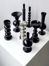 高級感のある黒ガラス花瓶とキャンドルスタンド【インテリア装飾・リビング・ダイニング用】