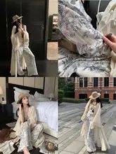 水墨プリントの新中華風パンツ【夏用・ルーズフィット・ワイドレッグ】（セットアップ対応）