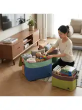 大容量の二色使い厚手布製カバー付き防塵ジッパー収納バッグ【持ち運び便利・折りたたみ可】