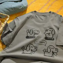 カジュアルなアニメ風犬デザインTシャツ【ユニセックス・綿素材・ゆったりフィット・短袖】