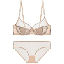 透明感のある超薄型レースブラジャー【大きい胸を引き締める・カップ付き・無地】（セットアップ対応）