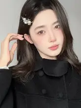 ヴィンテージ風ヒョウ柄パール付きリボンヘアクリップ【エレガント・秋冬用】