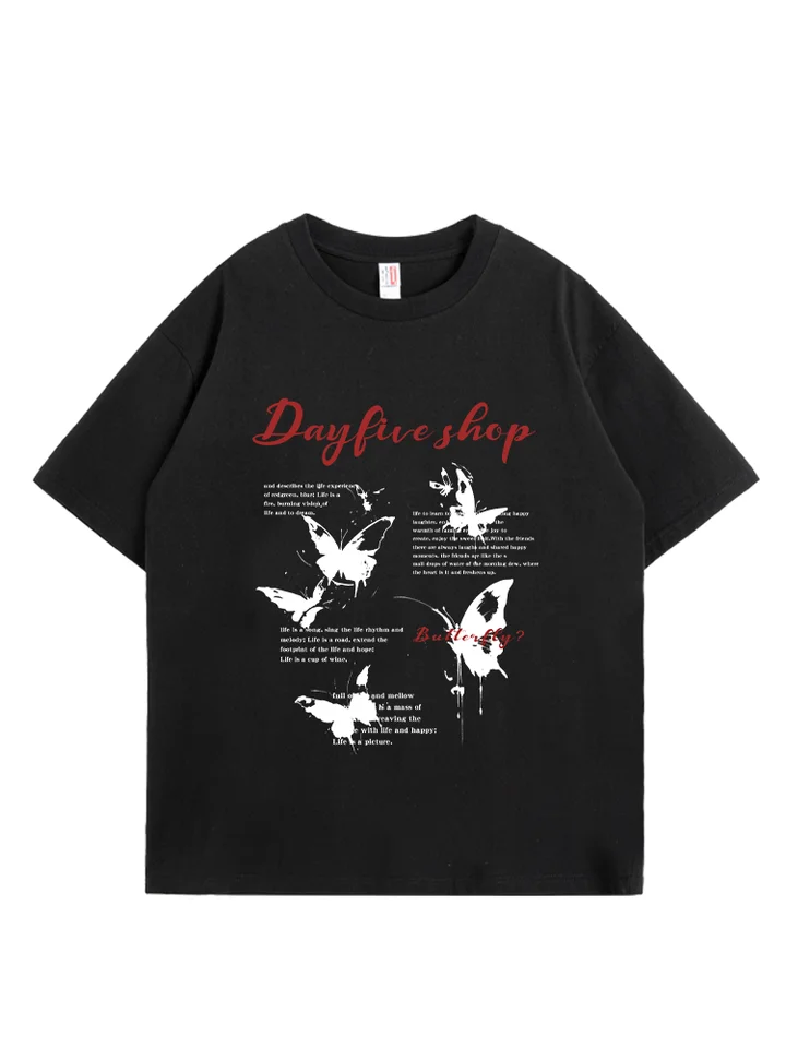 アメリカンヴィンテージ蝶デザイン半袖Tシャツ【ユニセックス・ヒップホップスタイル・夏用】（セットアップ対応）