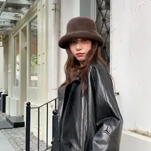 ブラウンのロールエッジウール漁師帽子【フレンチスタイル・レトロデザイン】（セットアップ対応）
