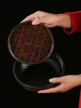 竹編の茶器用水差しと受け皿【中華風・丸型・お手入れ簡単】