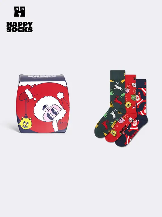 クリエイティブギフトボックス入り中筒ソックス【春夏用・ハッピーソックス・クリスマスデザイン】（セットアップ対応）