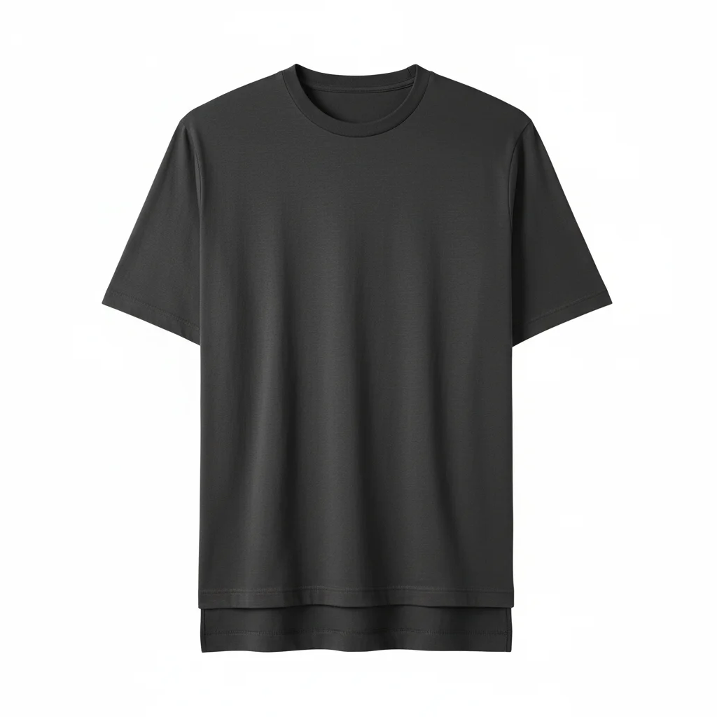ブラックのクルーネックTシャツ