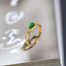 老坑玉髓リング【女性用・アイスコットン・ヒョウタンデザイン・S925シルバー・ダイヤモンド装飾】