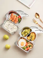 onlycook カートゥーンウサギデザイン 子供用スチール食器プレート【304食品グレード・仕切り付き】