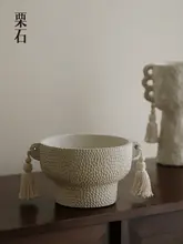 流れる房飾りのあるデザイン陶器花器【二つ耳・多肉植物用・クリエイティブスタイル】（セットアップ対応 ）