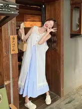 韓国風シンプル透かしデザインの連衣裙【夏用・重ね着対応・美しい印象】（セットアップ対応）