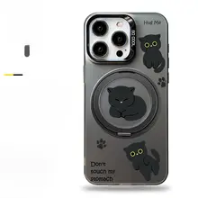 マグセーフ磁気支架スマホケース【シンプルデザイン・猫モチーフ・回転式・iPhone対応】