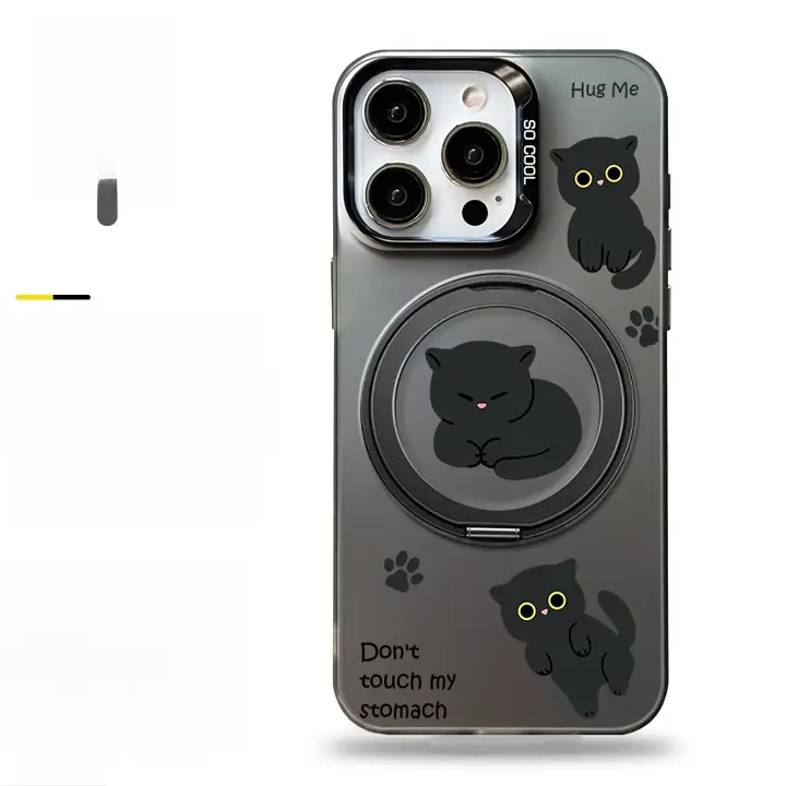 マグセーフ磁気支架スマホケース【シンプルデザイン・猫モチーフ・回転式・iPhone対応】