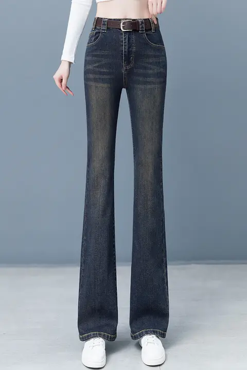 トレンドレトロデニムパンツ【ストレッチ・フレアシルエット・ハイウエスト・フィット】