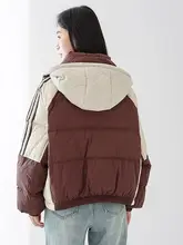 スタイリッシュなデザインの短丈フード付きダウンジャケット【秋冬用・カラーコンビネーション】