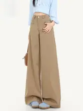 ワイドパンツ レディース カーキ ストレート ドレープ感 秋「CHOCOOLATE」