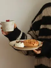 手作りの朝食プレート【青い釉薬・陶器製・魚形・楕円形・デザート・ステーキ用】