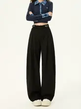 黒のワイドレッグスーツパンツ【秋冬用・フィット・カジュアルデザイン】（セットアップ対応）