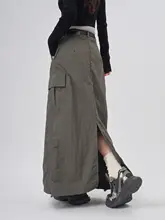 アウトドア用速乾グレーAラインスカート【高腰・ウエスト紐付き・女性用】