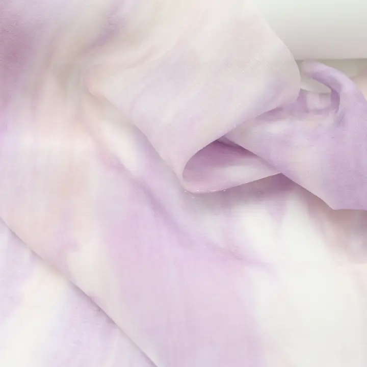 薄手透け感のある布地【粉紫色・杏色・不規則ストライプ・水波染め・絹麻】