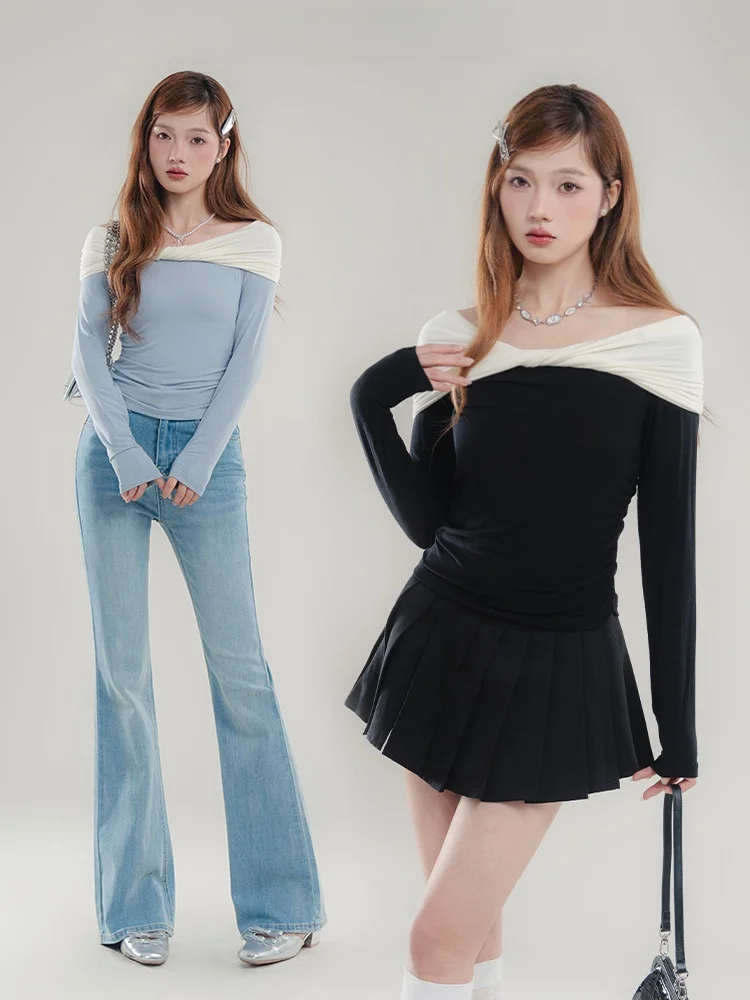 ビビッドカラーのリボン付きオフショルダー長袖Tシャツ：2026年女性向けファッショントレンドに合わせた通勤スタイルの実用性解析