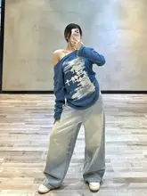 レトロプリントオフショルダーニットトップス【秋用・フィット・長袖】