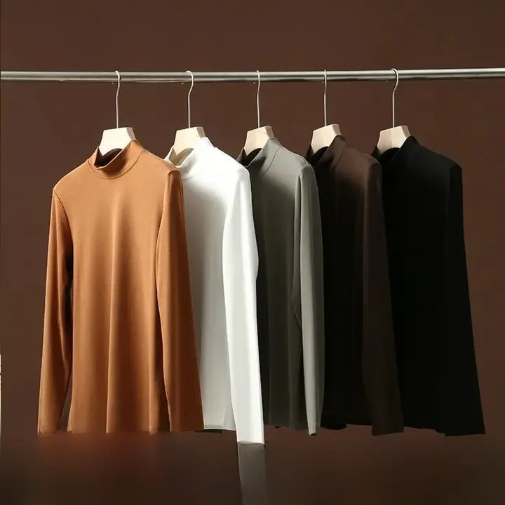 極上の柔らかさの半高領カジュアル長袖Tシャツ【紳士的デザイン・無地】