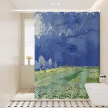 ヴァン・ゴッホ風アートデザインの防水バスカーテン【厚手・穴あけ不要・湿気分離】