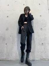 高腰デザインのレディース春用スラックス【細見え・ワイドレッグ・テーパード・裏起毛・ブラック】