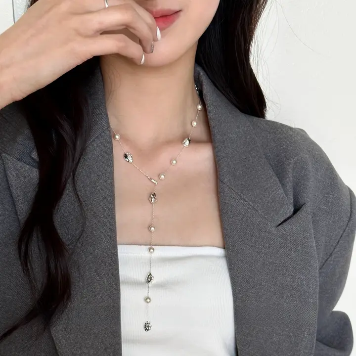 満天星パールネックレス【エレガントデザイン・鎖骨チェーン・アクセサリー】