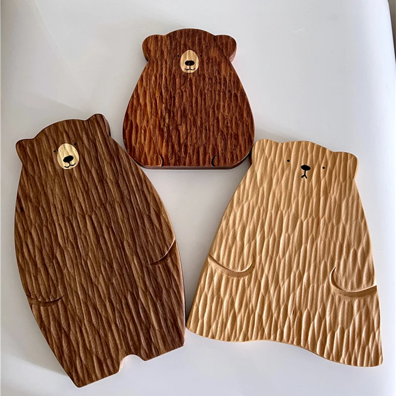 かわいい3匹のクマの家族手作りまな板と鍋敷きセット：キッチン雑貨のオーガニック・フェイスデザイン